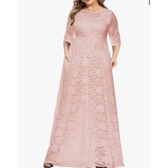 NEW Peach Plus Size Floral Lace Maxi Dress with Pockets XL - Picture 4 of 6
